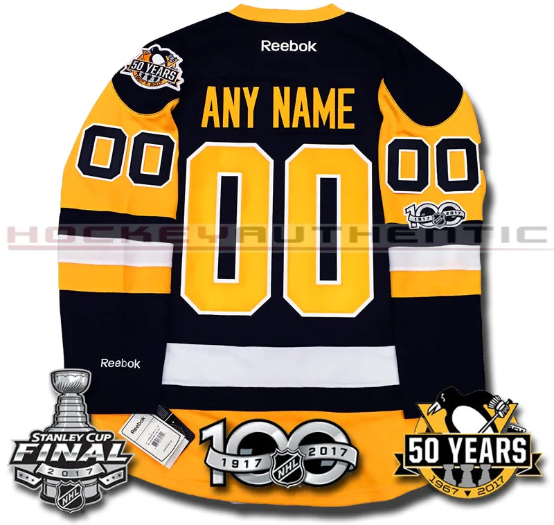   ANY NAME AND NUMBER PITTSBURGH PENGUINS 2017 STANLEY CUP FINALS PREMIER REEBOK NHL JERSEY