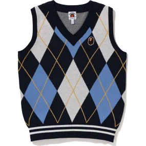 APE HEAD PATCH ARGYLE KNIT VEST KIDS