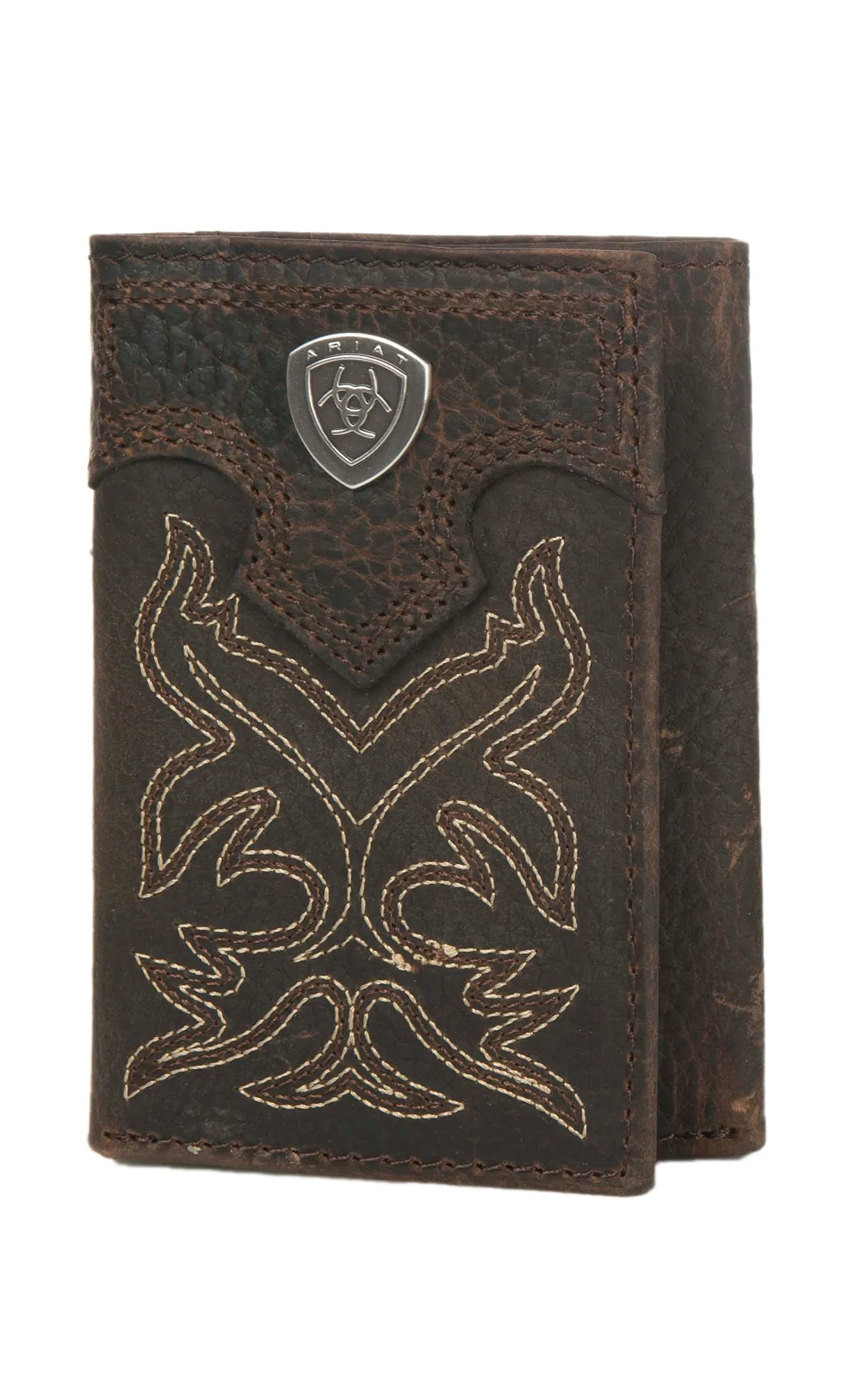 Ariat Brown with Boot Stitching Leather Tri-Fold Wallet