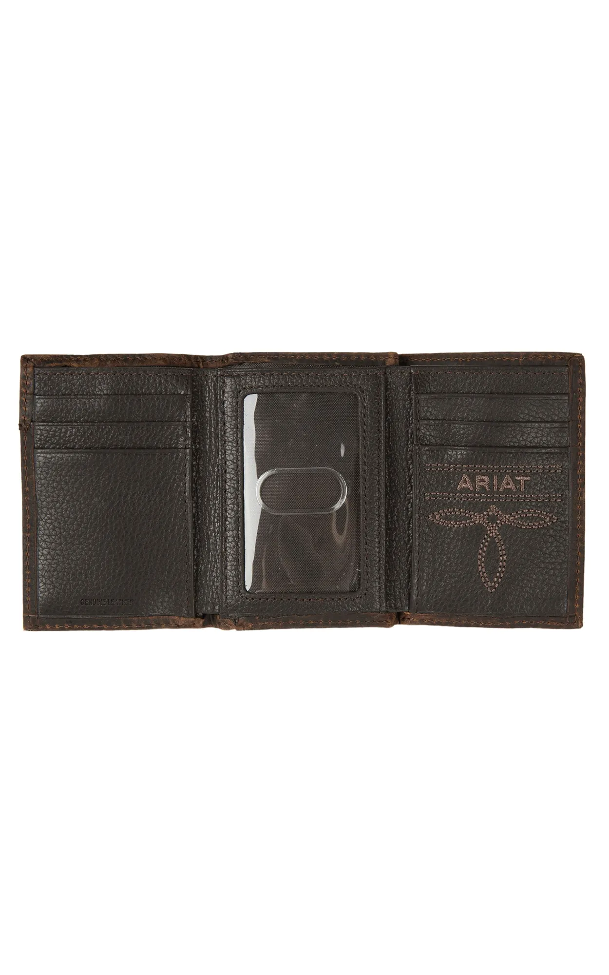 Ariat Brown with Boot Stitching Leather Tri-Fold Wallet