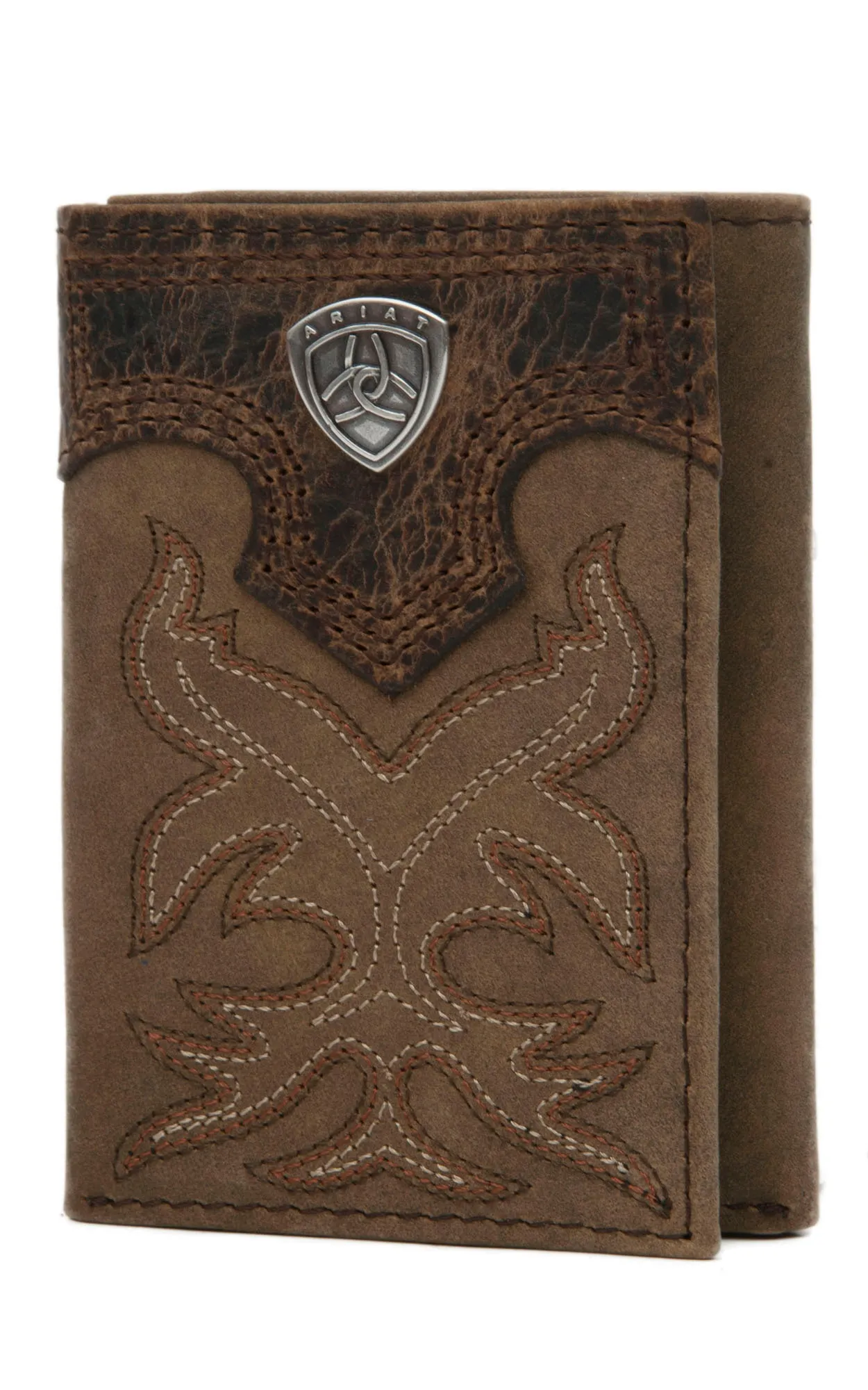 Ariat Distressed Brown with Boot Stitching Leather Tri-Fold Wallet