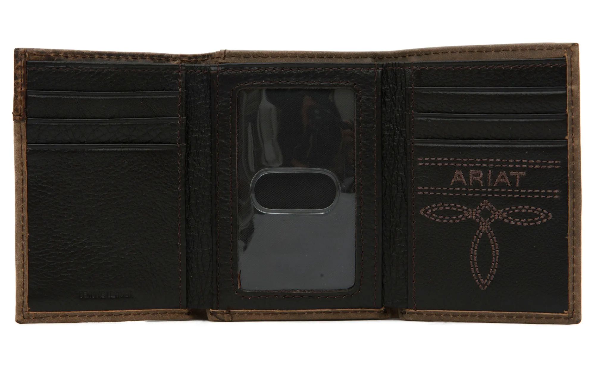 Ariat Distressed Brown with Boot Stitching Leather Tri-Fold Wallet