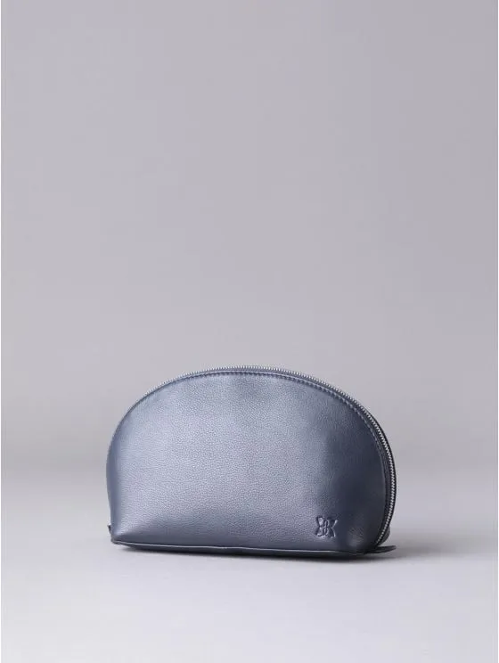 Arnside Large Leather Make Up Bag in Navy