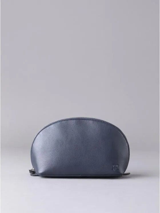 Arnside Large Leather Make Up Bag in Navy