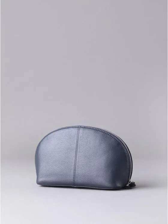 Arnside Large Leather Make Up Bag in Navy