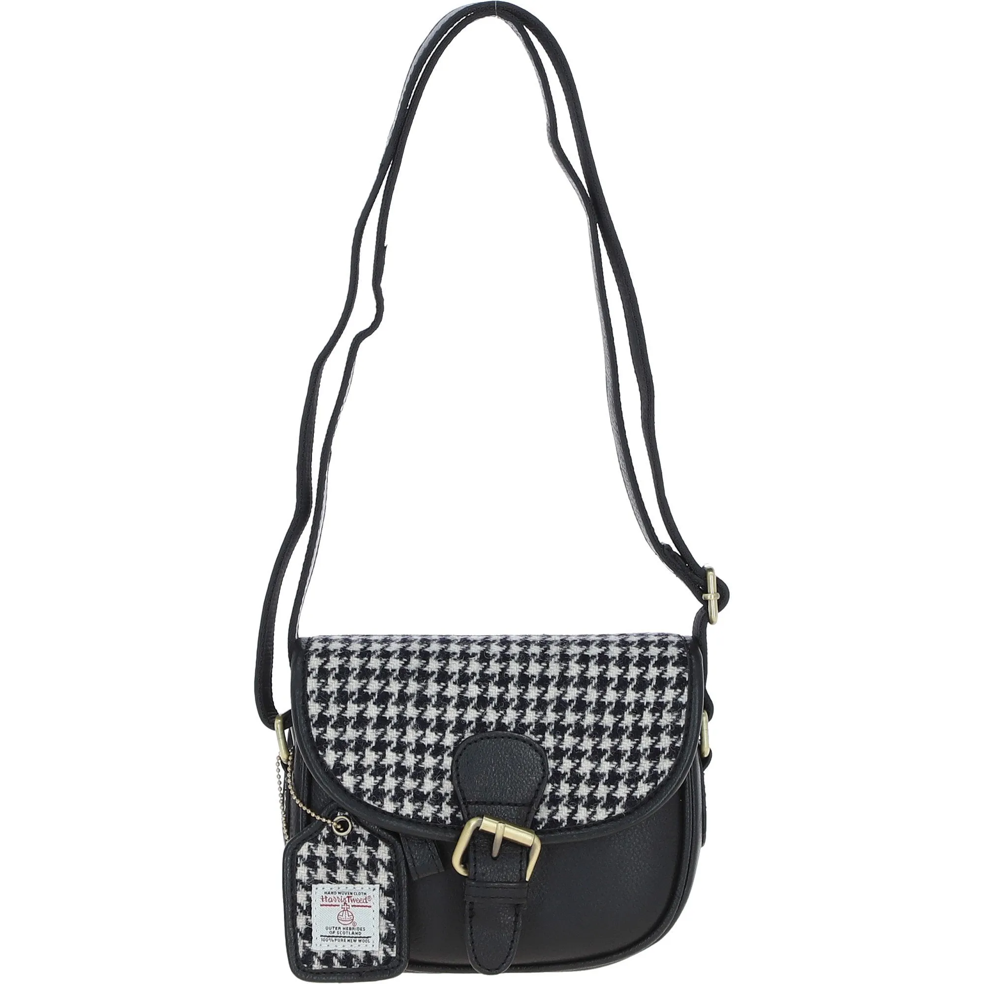 Ashwood Leather & Harris Tweed Saddle Bag Black/White: TW-26-012-BW