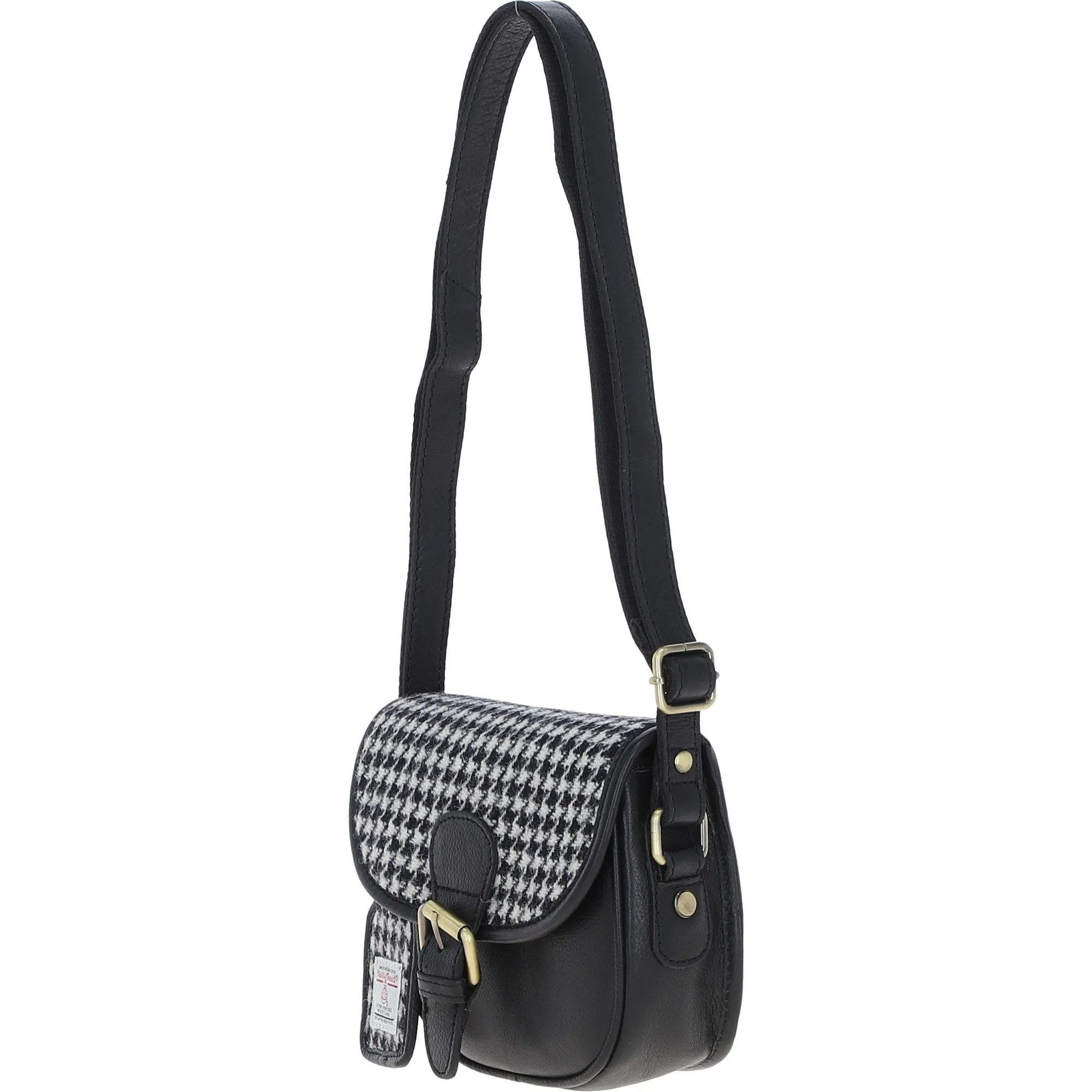 Ashwood Leather & Harris Tweed Saddle Bag Black/White: TW-26-012-BW