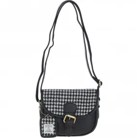 Ashwood Leather & Harris Tweed Saddle Bag Black/White: TW-26-012-BW