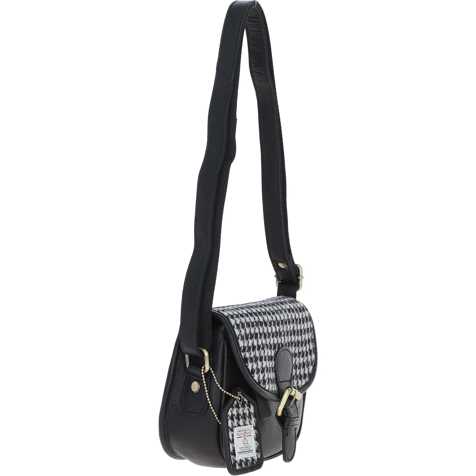 Ashwood Leather & Harris Tweed Saddle Bag Black/White: TW-26-012-BW