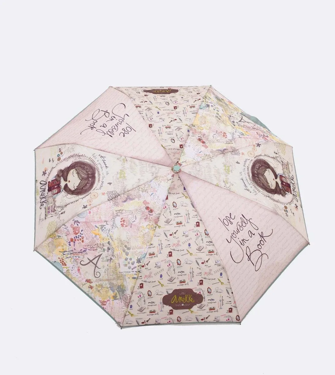 Automatic compact umbrella with book motifs