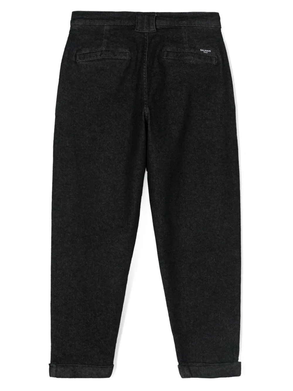 BALMAIN KIDS Black Denim Tapered Jeans with Pleats