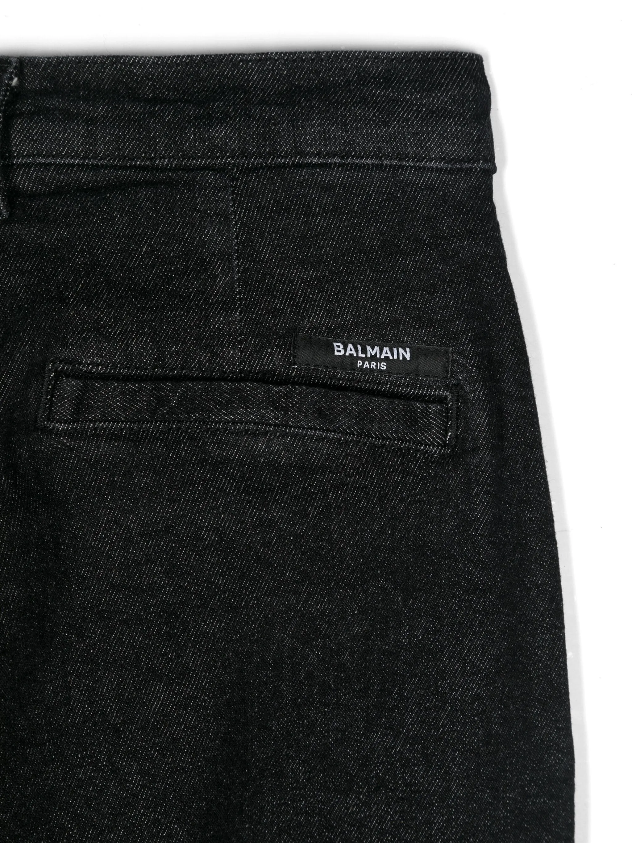 BALMAIN KIDS Black Denim Tapered Jeans with Pleats