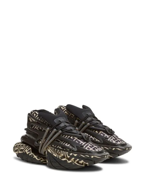 BALMAIN NEOPRENE AND LEATHER UNICORN LOW-TOP SNEAKERS