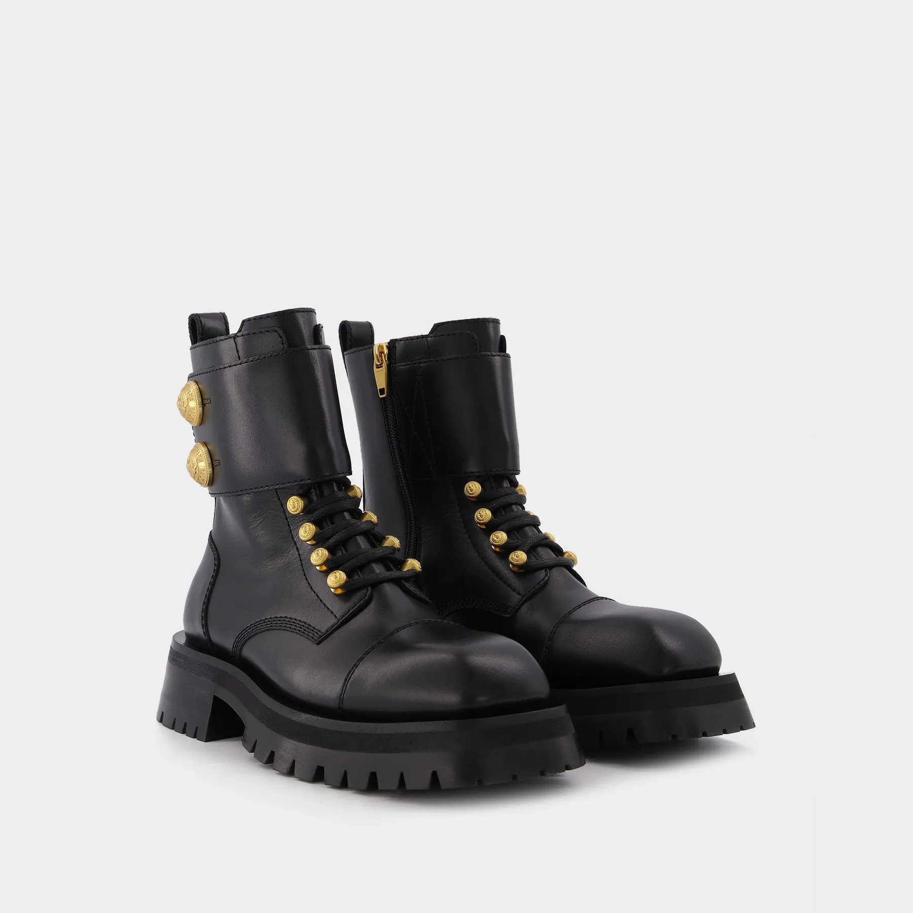 Balmain  Ranger Boot Army-Calfskin in Black Leather