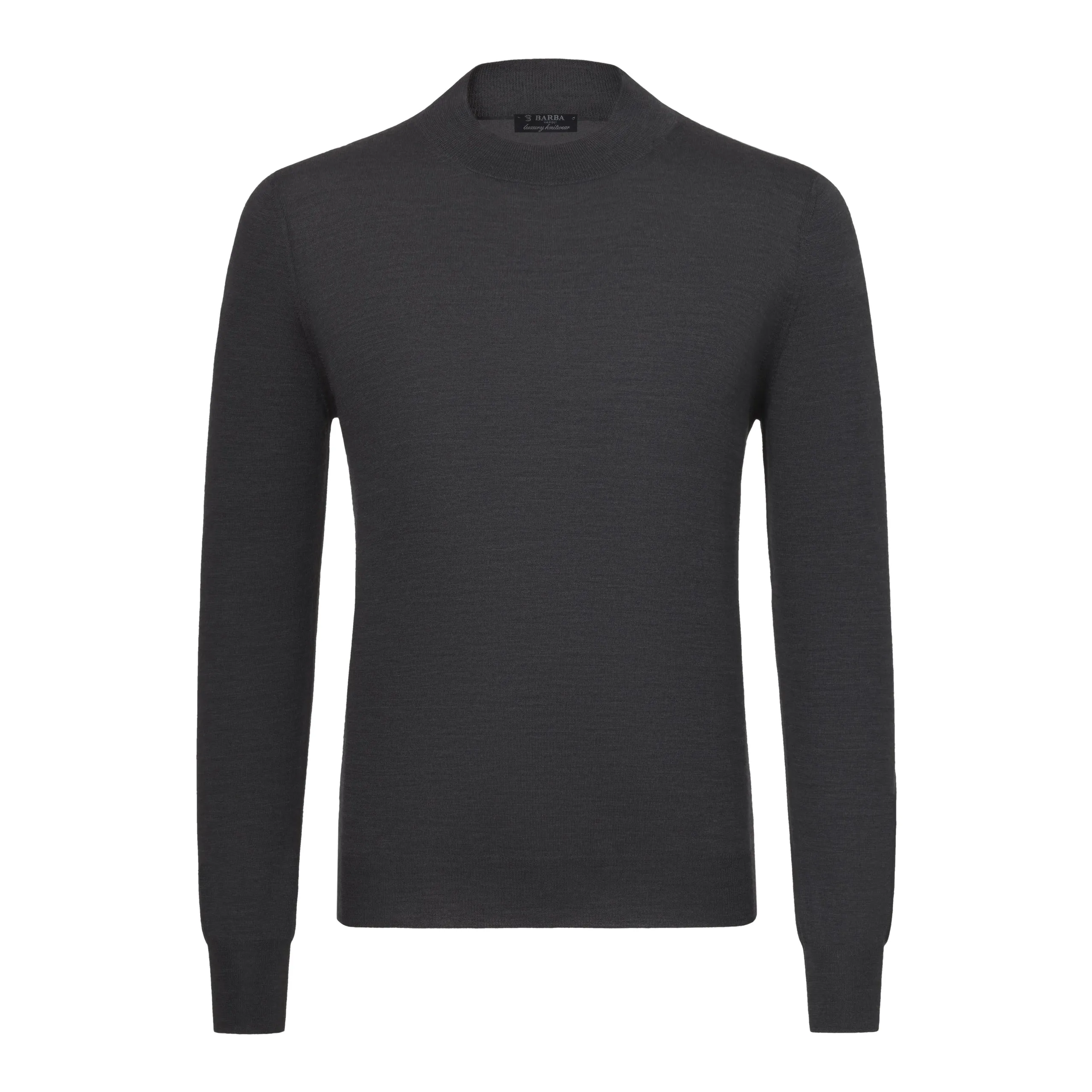  Barba Napoli Crew-Neck Wool Pullover in Dark Grey Melange