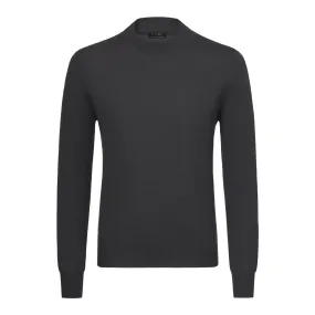  Barba Napoli Crew-Neck Wool Pullover in Dark Grey Melange