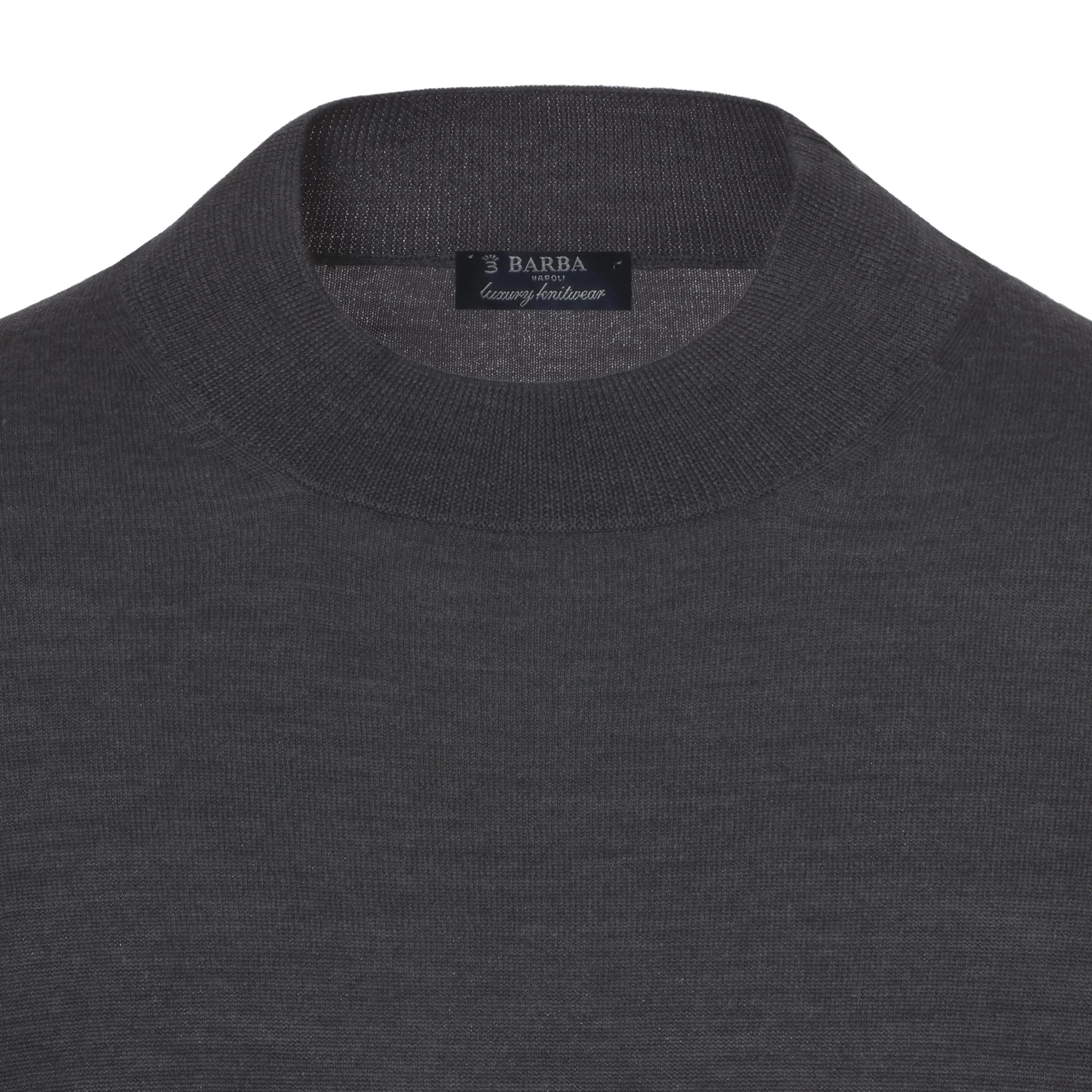  Barba Napoli Crew-Neck Wool Pullover in Dark Grey Melange