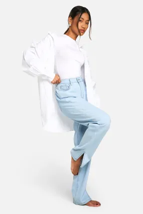 Basics High Waisted Split Hem Straight Leg Jeans