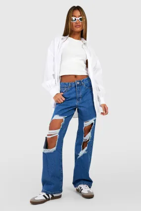 Basics Mid Rise Ripped Boyfriend Jeans