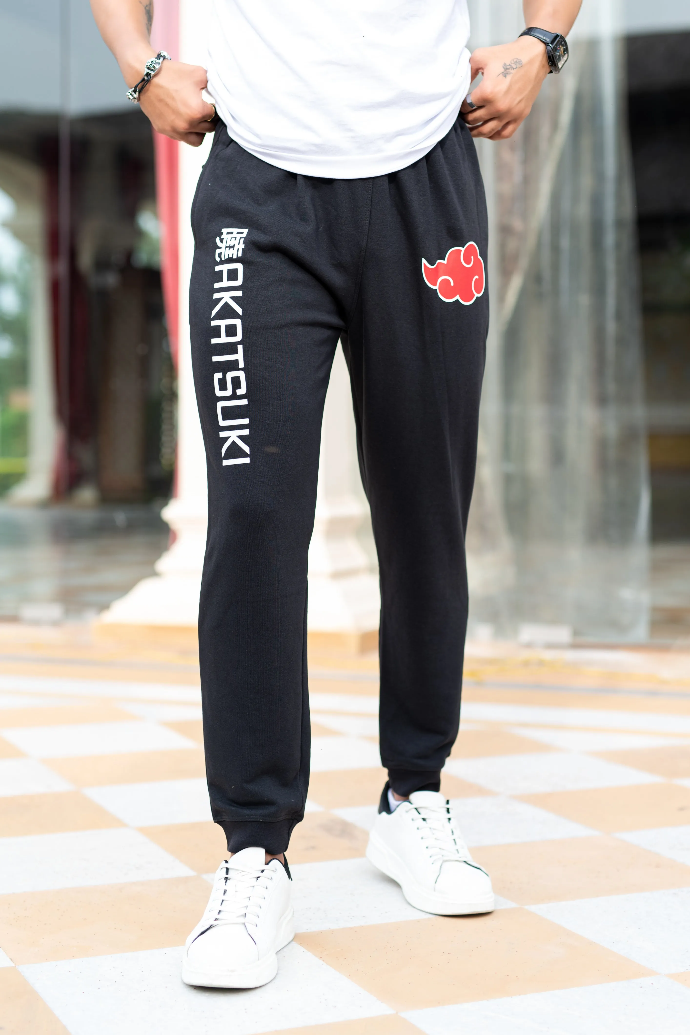 Black Akatsuki Cloud Printed Cotton Joggers