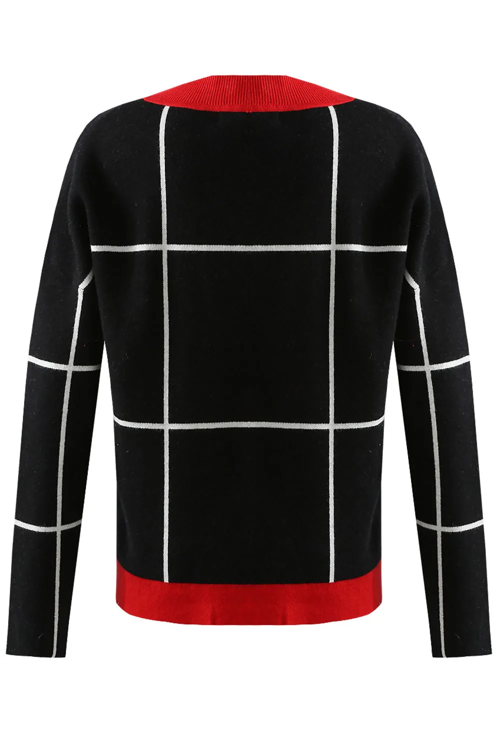 Black V Neck Check Jumper