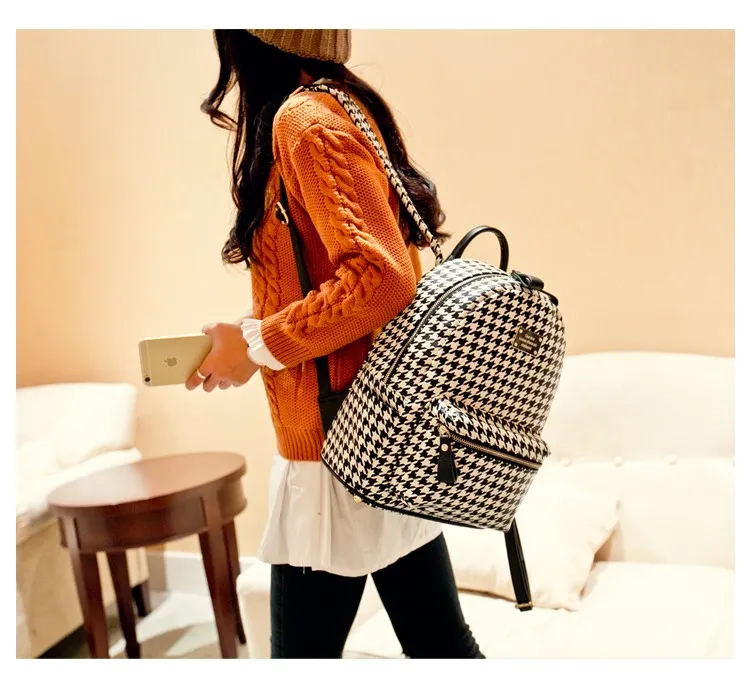 Black White Houndstooth Checkers Gothic Punk Rock Funky Backpack