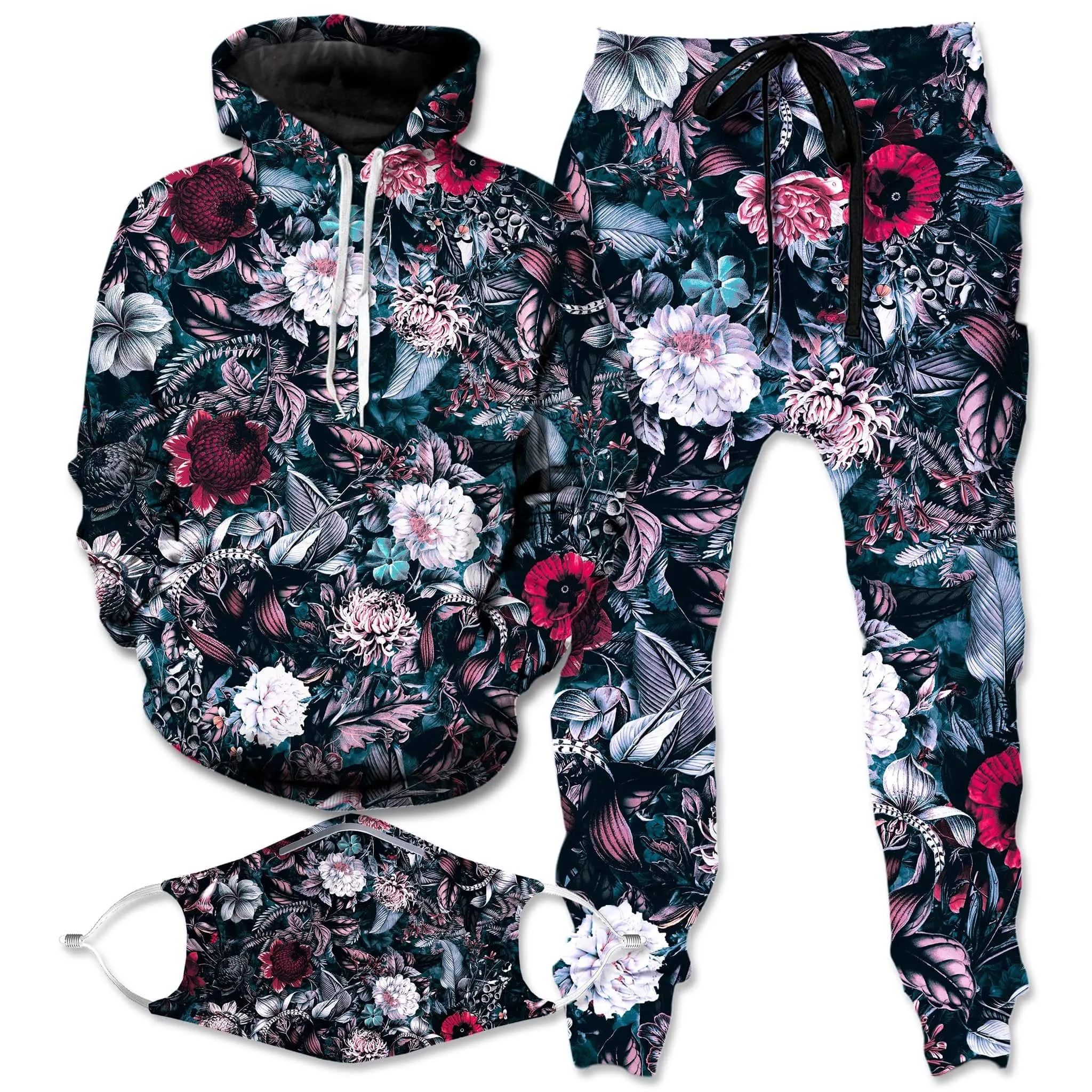 Blue Garden Hoodie and Joggers with PM 2.5 Face Mask Combo