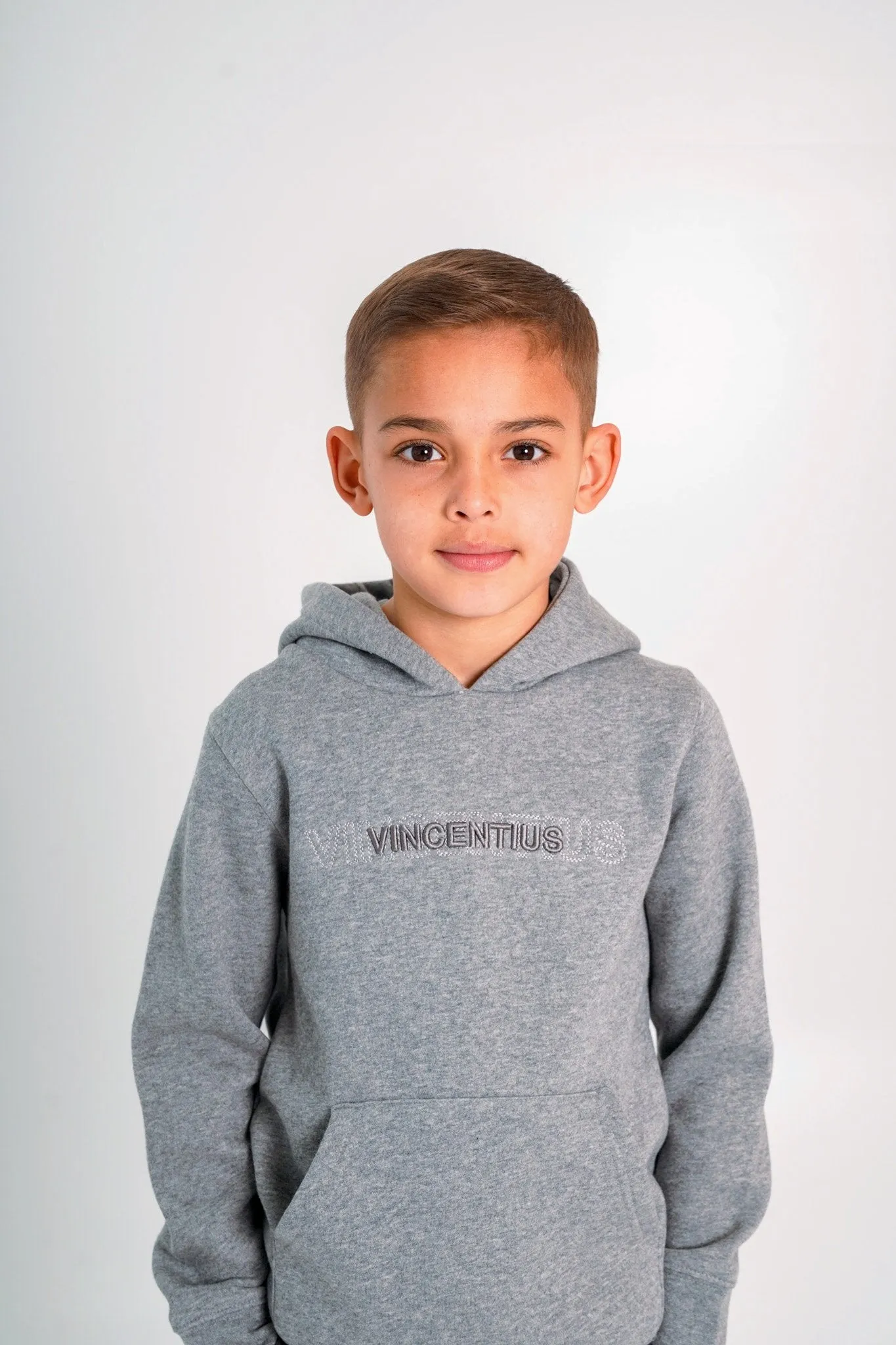 Boy's Double Embroidery Luxe Hoodie - Grey