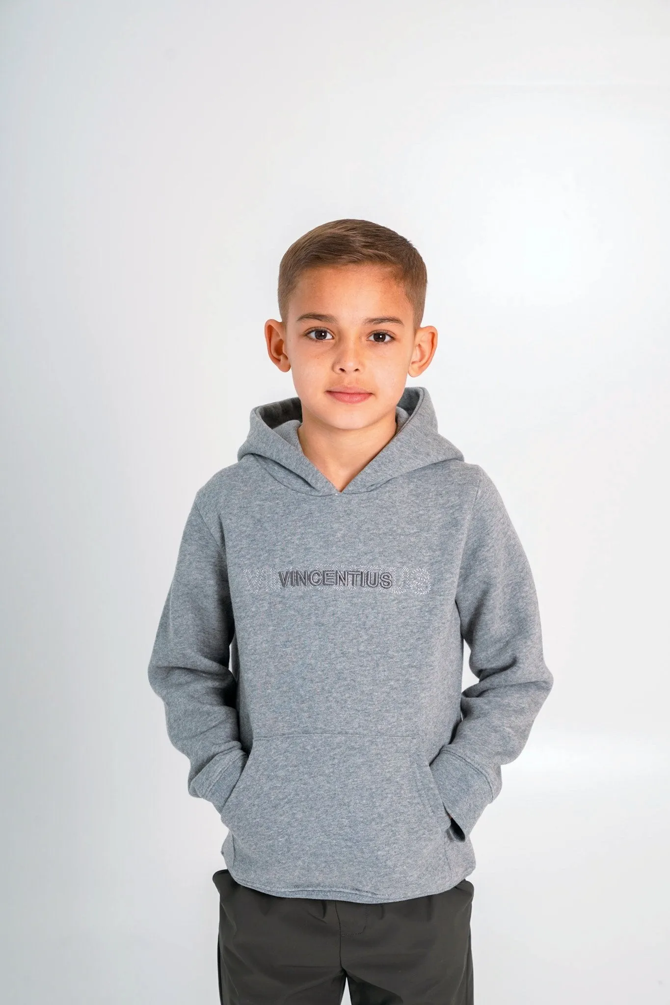 Boy's Double Embroidery Luxe Hoodie - Grey