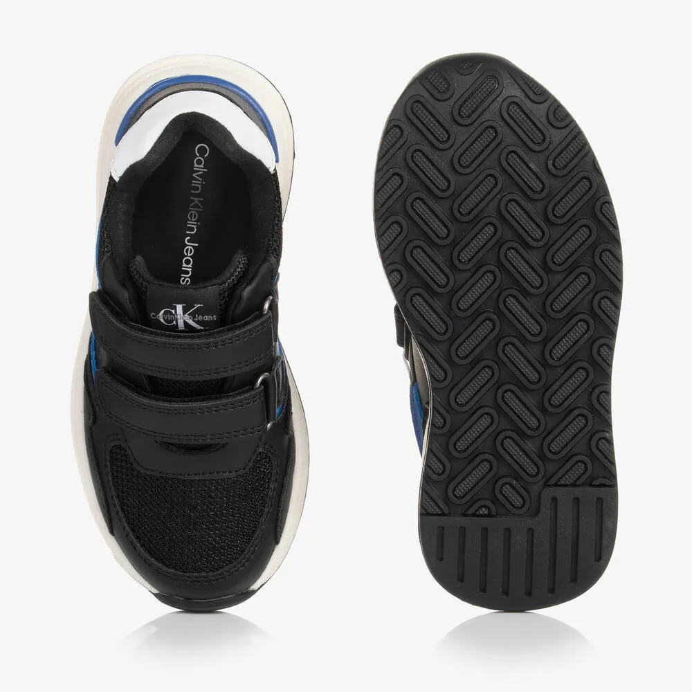 Boys Black Mesh Velcro Trainers