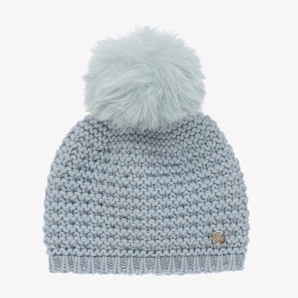 Boys Blue Wool Knit Pom-Pom Hat