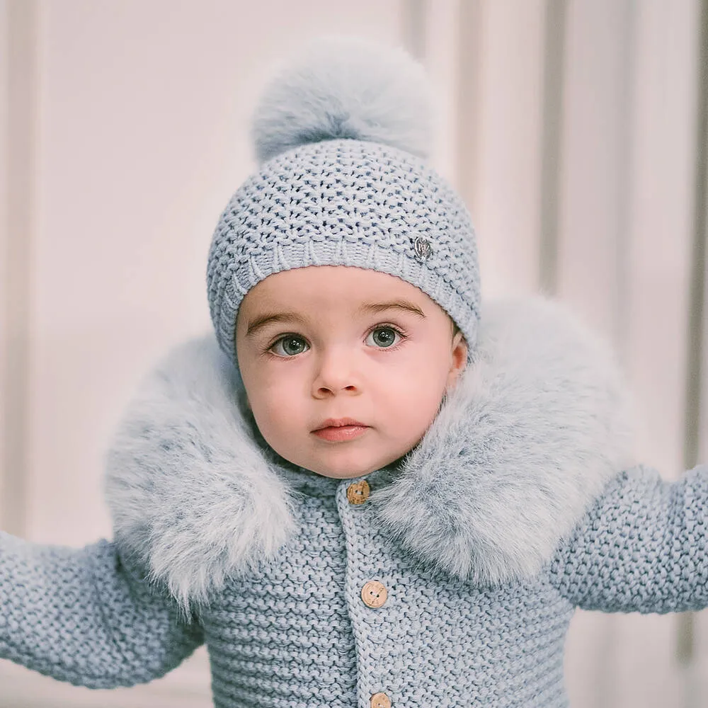 Boys Blue Wool Knit Pom-Pom Hat