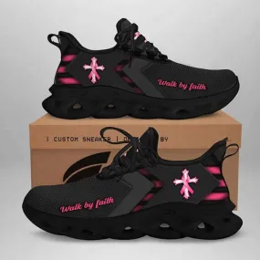 Breast Cancer Awareness Walk By Faith Christians Cross and Pink Ribbon Clunky Sneakers