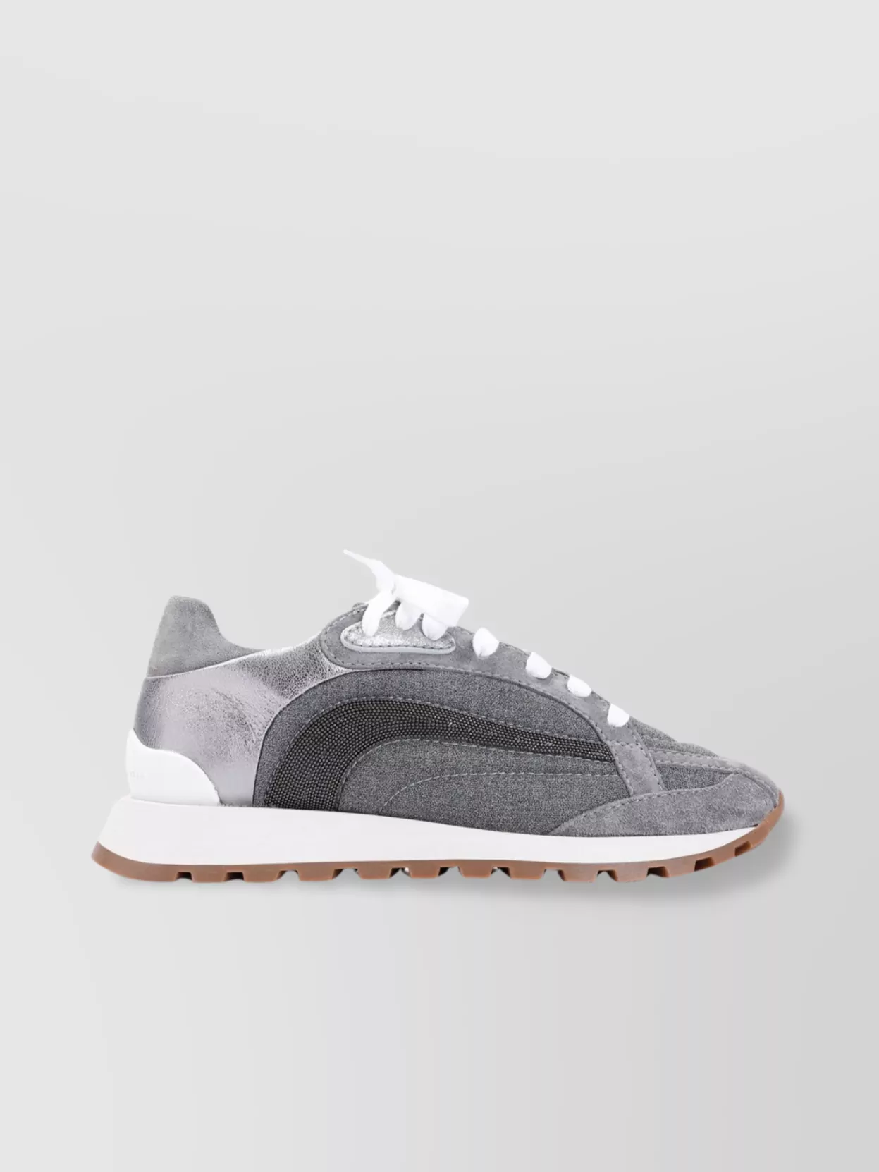 Brunello Cucinelli   Almond toe leather sneakers with mesh panels