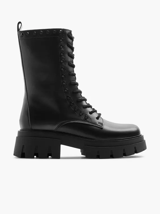 Catwalk  Black Biker Boot with Gem Details