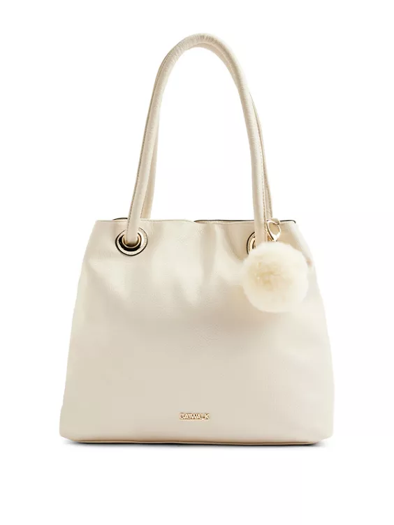 Catwalk  Cream Handbag with Pom Pom Charm