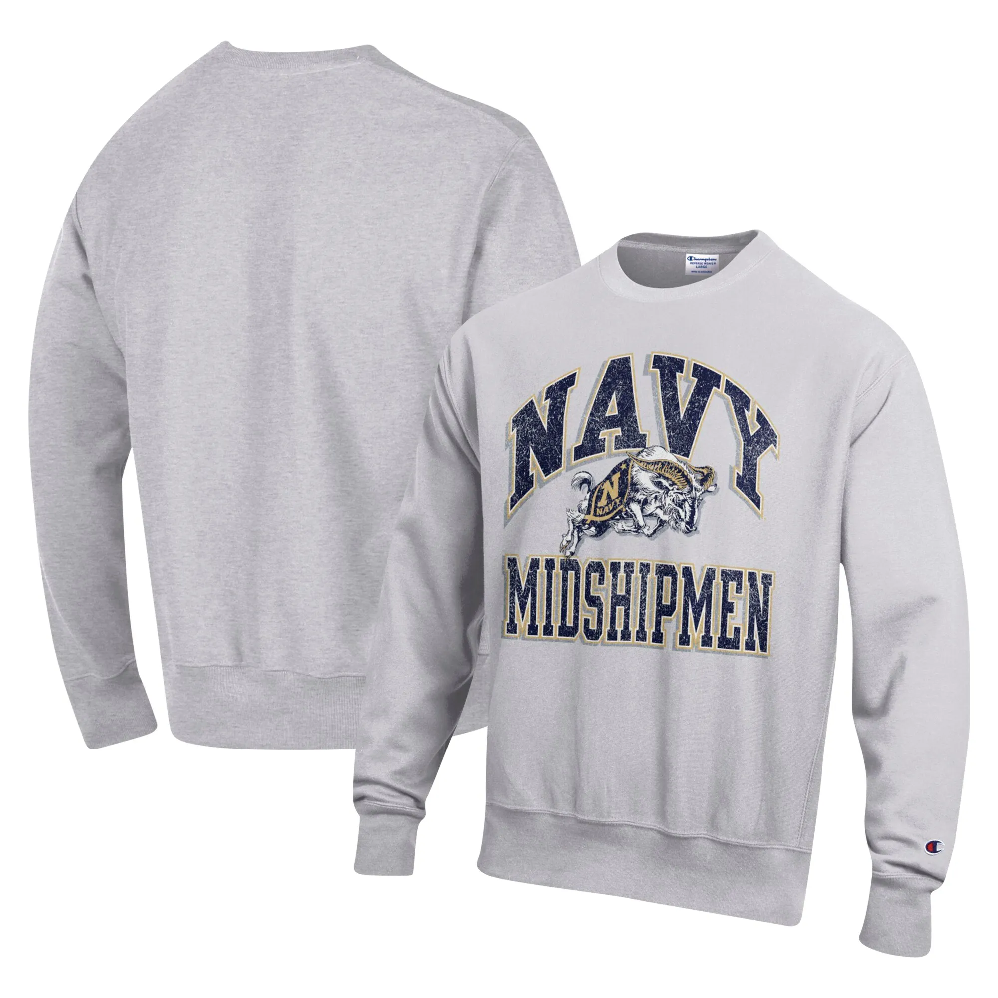 Champion Navy Midshipmen Heather Gray Vault Late Night Reverse Weave Pullover Sweatshirt