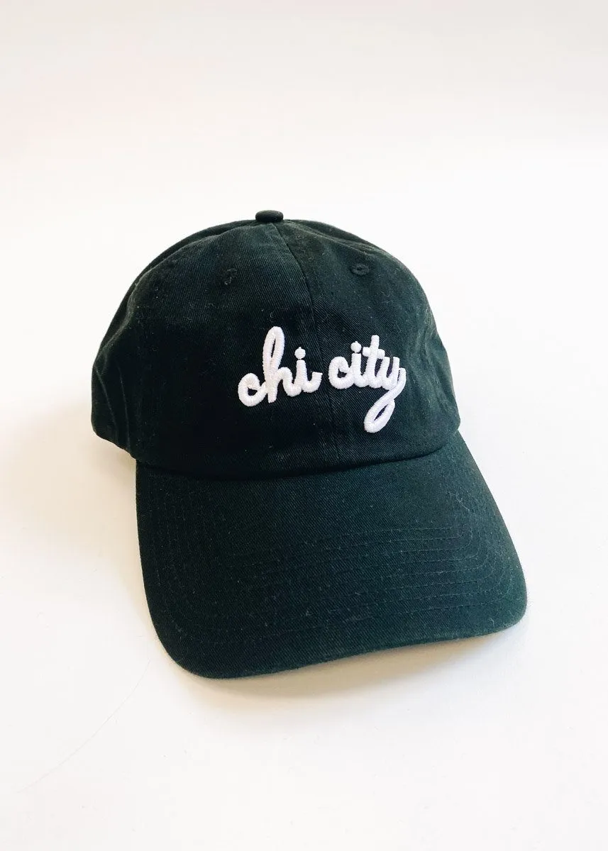 Chi City Cursive Dad Hat - Black