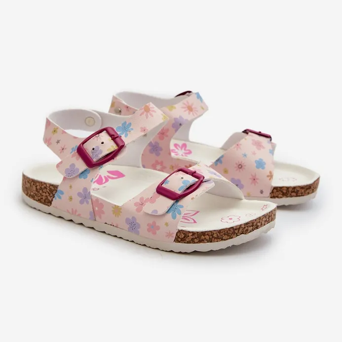 Children's Sandals With Flowers And Buckles Pink Memoria