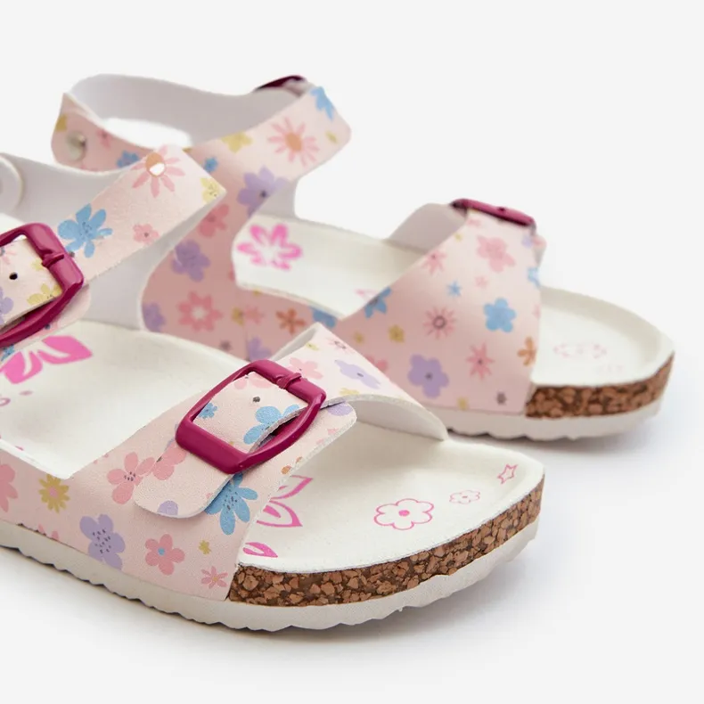 Children's Sandals With Flowers And Buckles Pink Memoria