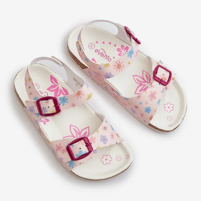 Children's Sandals With Flowers And Buckles Pink Memoria