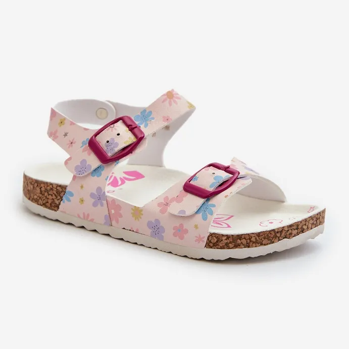 Children's Sandals With Flowers And Buckles Pink Memoria