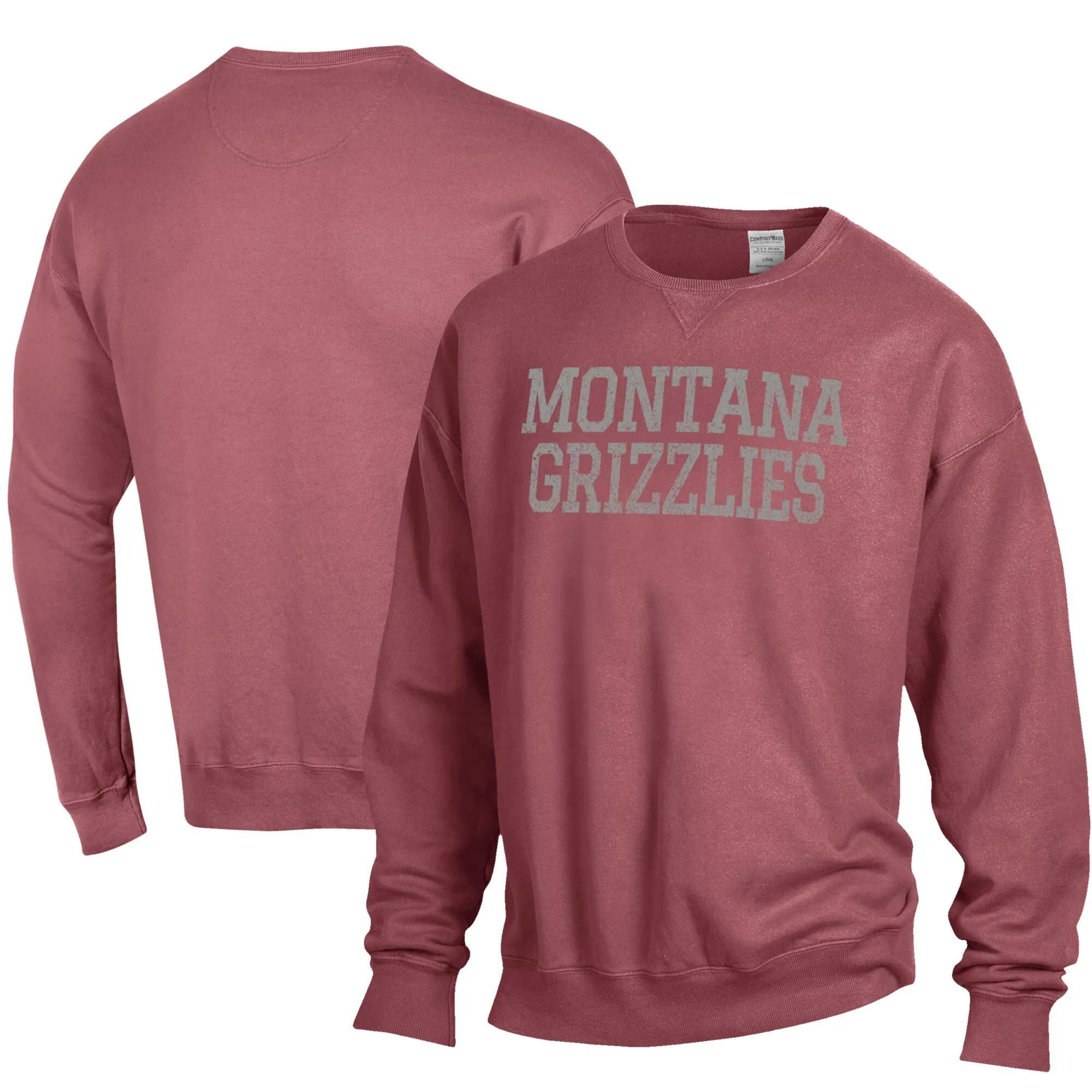 ComfortWash Montana Grizzlies Maroon Stack Garment Dyed Crewneck Pullover Sweatshirt