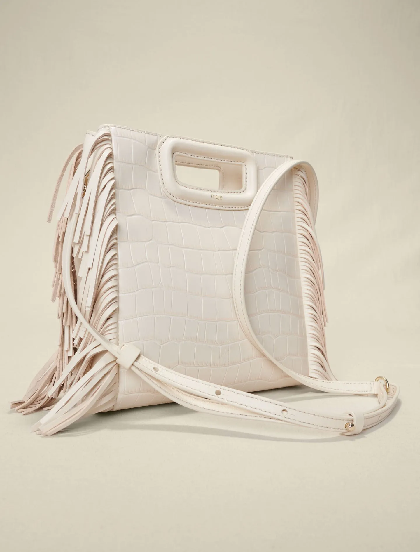 CROCO-EFFECT LEATHER M BAG WITH FRINGING