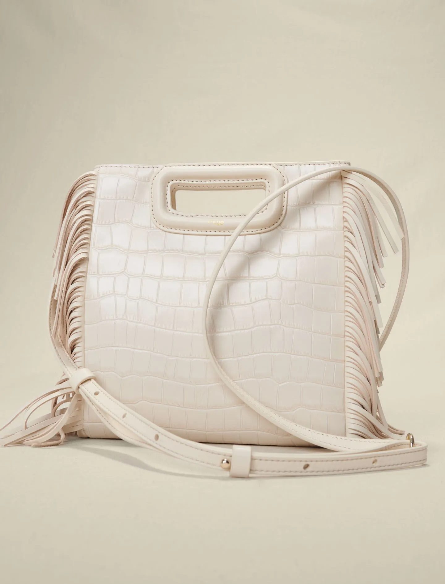 CROCO-EFFECT LEATHER M BAG WITH FRINGING