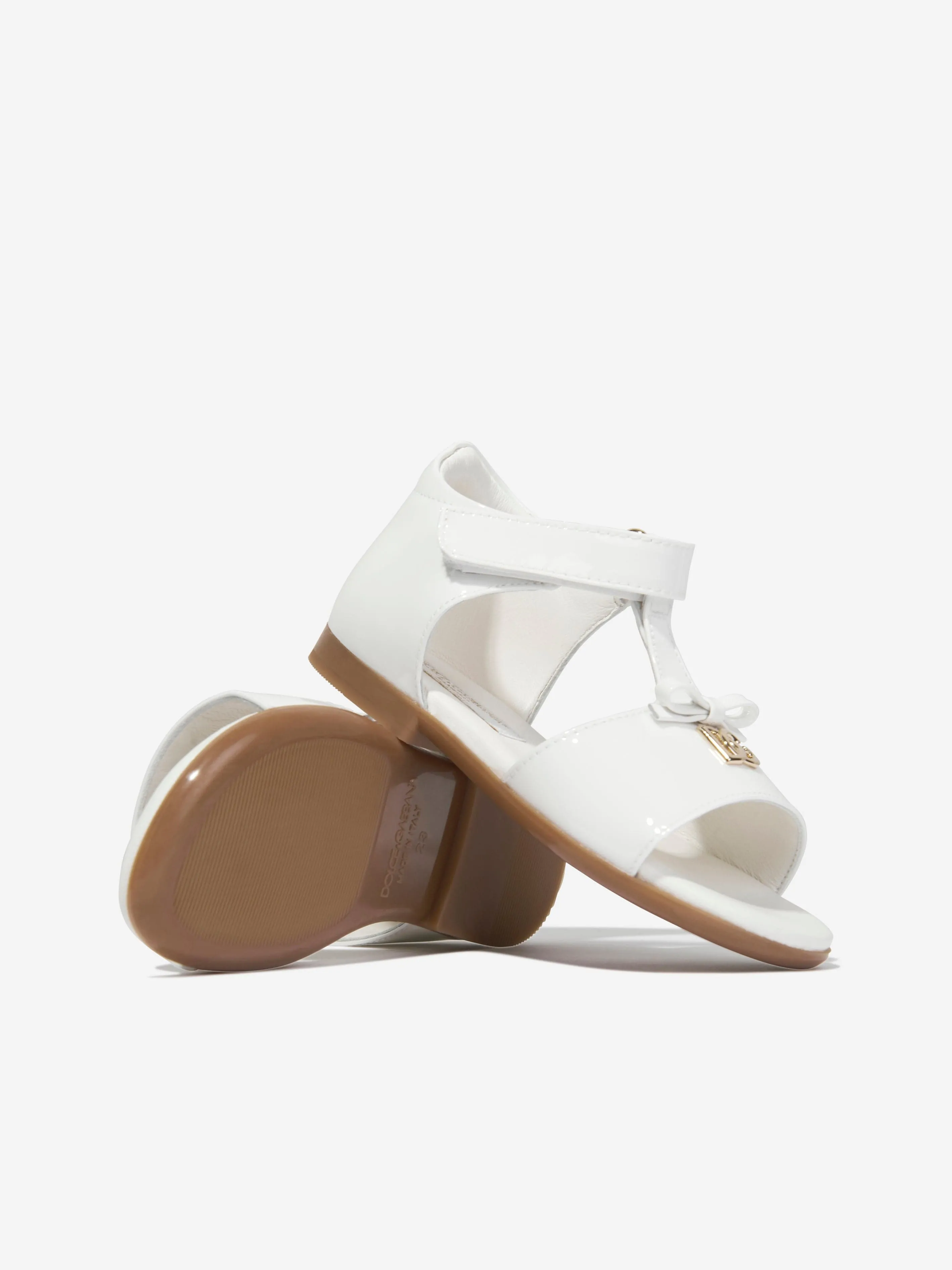 Dolce & Gabbana Girls Leather Logo Sandals in White