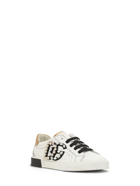 Dolce&Gabbana   Embellished logo leather sneakers 