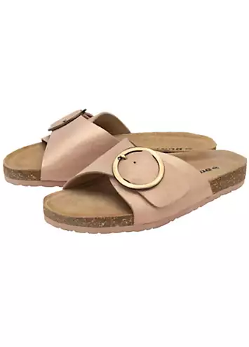 Dunlop Nisha Rose Gold Leather Crossover Buckle Footbed Sandals | Grattan