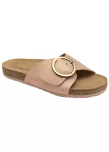 Dunlop Nisha Rose Gold Leather Crossover Buckle Footbed Sandals | Grattan