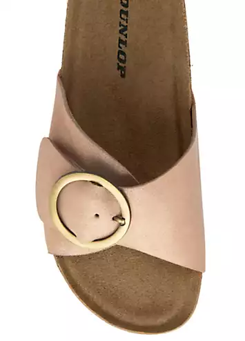 Dunlop Nisha Rose Gold Leather Crossover Buckle Footbed Sandals | Grattan